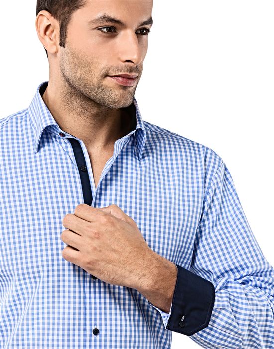 Shirt, slim-fit, checked with contrasting trim - non-iron