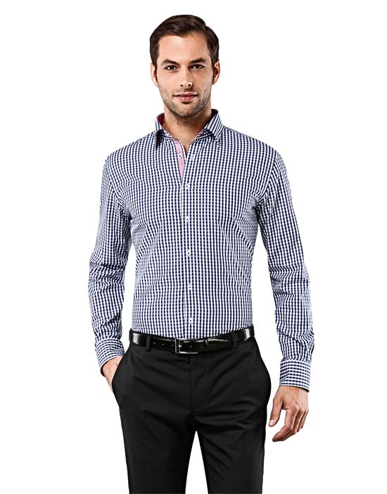 Shirt, slim-fit, checked with contrasting trim - non-iron