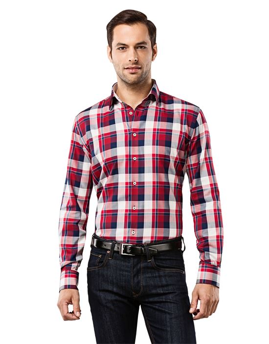 Shirt, slim-fit, checked with contrasting trim - non-iron