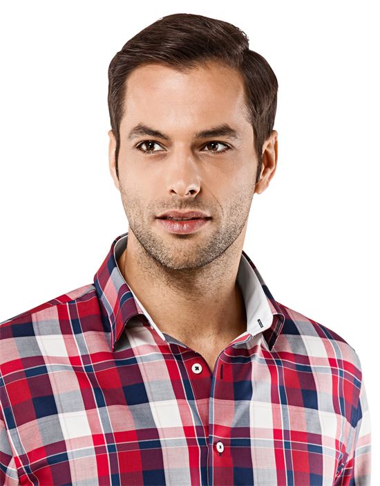 Shirt, slim-fit, checked with contrasting trim - non-iron