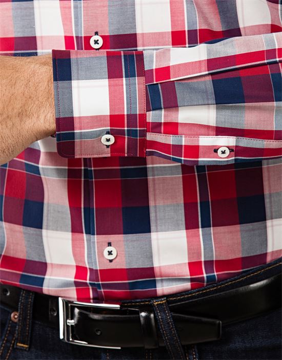 Shirt, slim-fit, checked with contrasting trim - non-iron