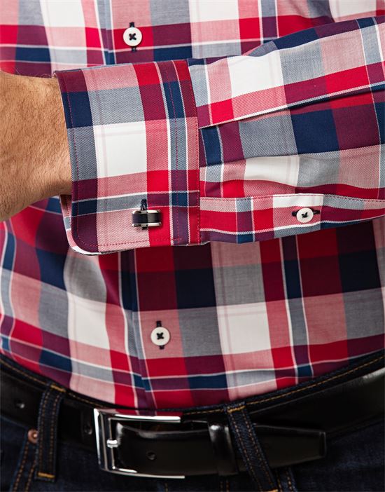 Shirt, slim-fit, checked with contrasting trim - non-iron