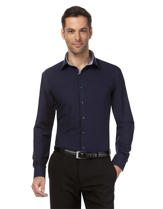 Shirt, slim-fit, uni, with contrasting trim - non-iron