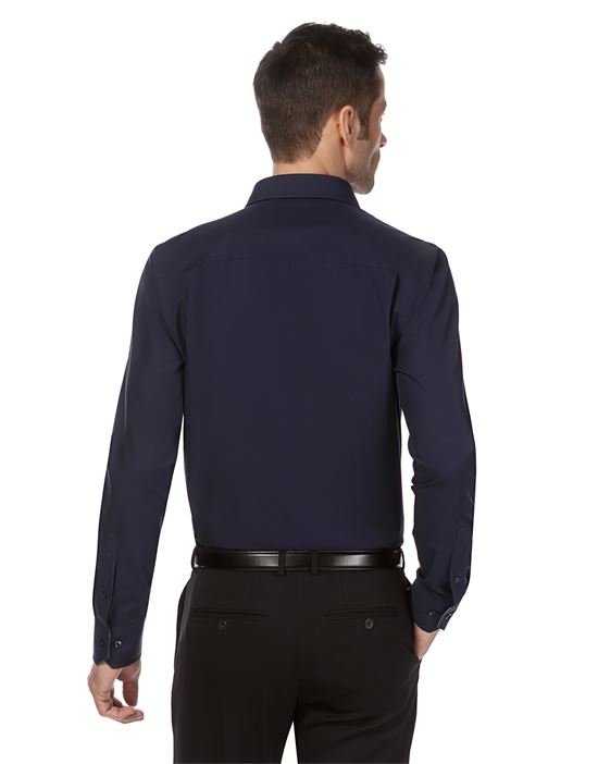 Shirt, slim-fit, uni, with contrasting trim - non-iron