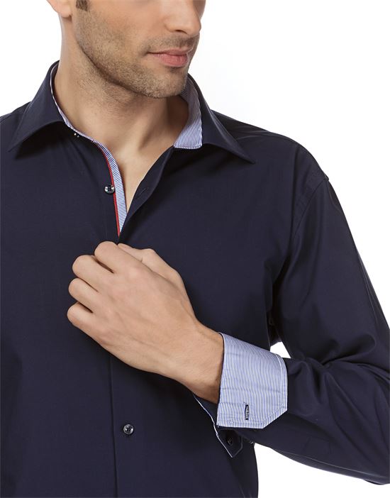 Shirt, slim-fit, uni, with contrasting trim - non-iron