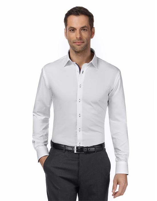 Shirt, slim-fit, uni, with contrasting trim - non-iron