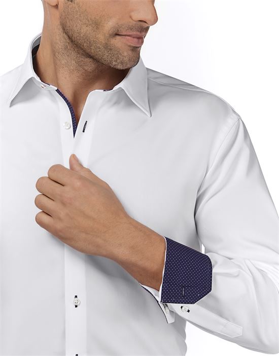 Shirt, slim-fit, uni, with contrasting trim - non-iron