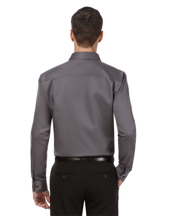 Shirt, slim-fit, uni, with contrasting trim - non-iron