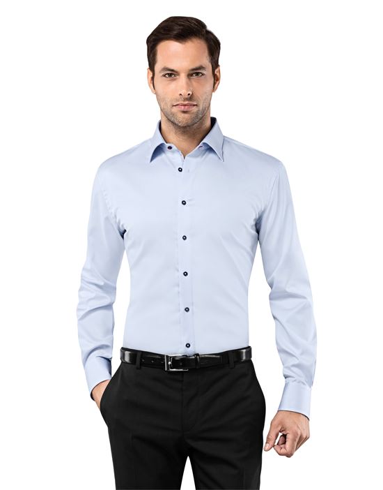 Shirt, slim-fit, uni, with contrasting trim - non-iron