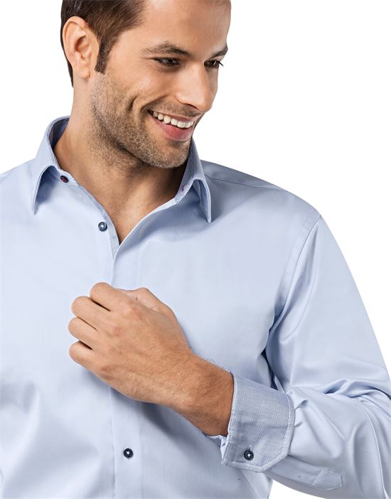 Shirt, slim-fit, uni, with contrasting trim - non-iron