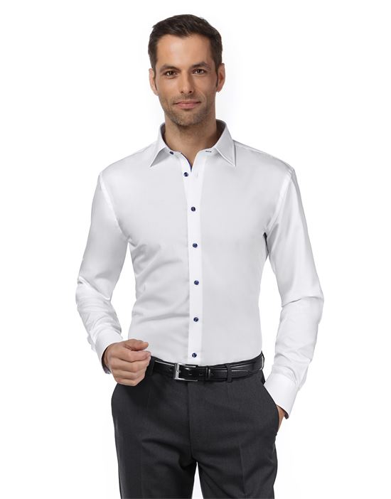 Shirt, slim-fit, uni, with contrasting trim - non-iron