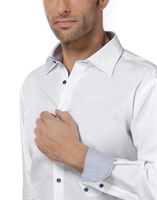 Shirt, slim-fit, uni, with contrasting trim - non-iron