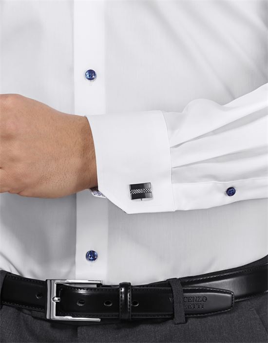 Shirt, slim-fit, uni, with contrasting trim - non-iron