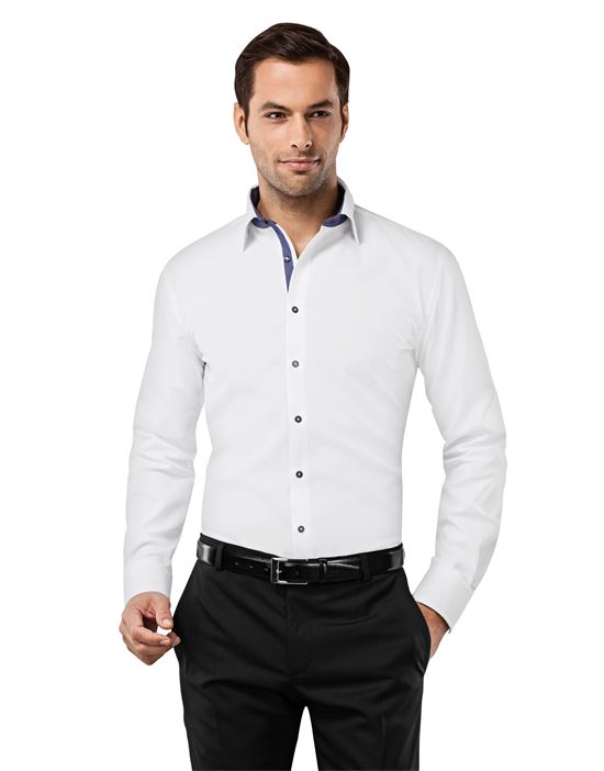 Shirt, slim-fit, uni, with contrasting trim - non-iron