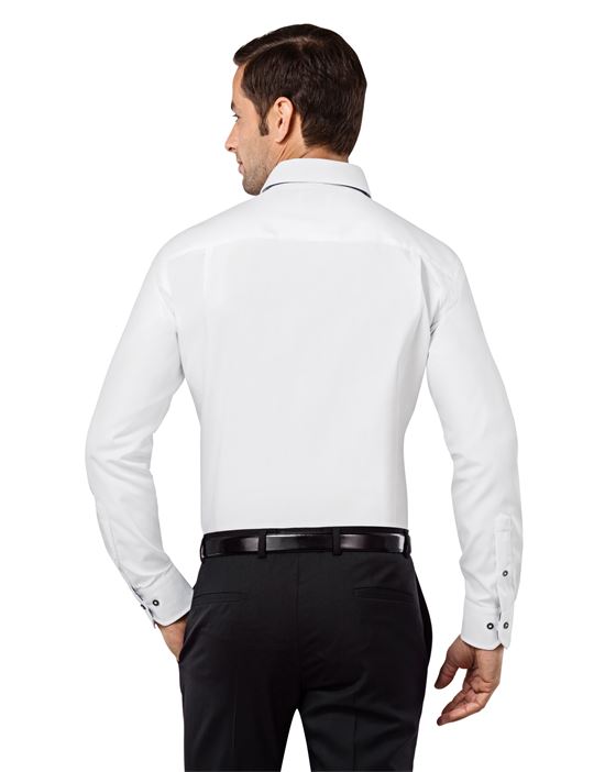 Shirt, slim-fit, uni, with contrasting trim - non-iron