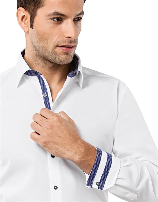 Shirt, slim-fit, uni, with contrasting trim - non-iron