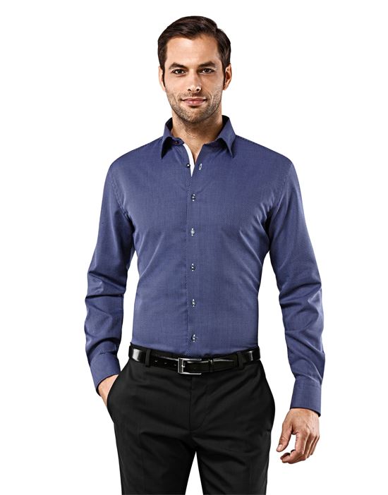 Shirt, slim-fit, patterned, with contrasting trim - non-iron