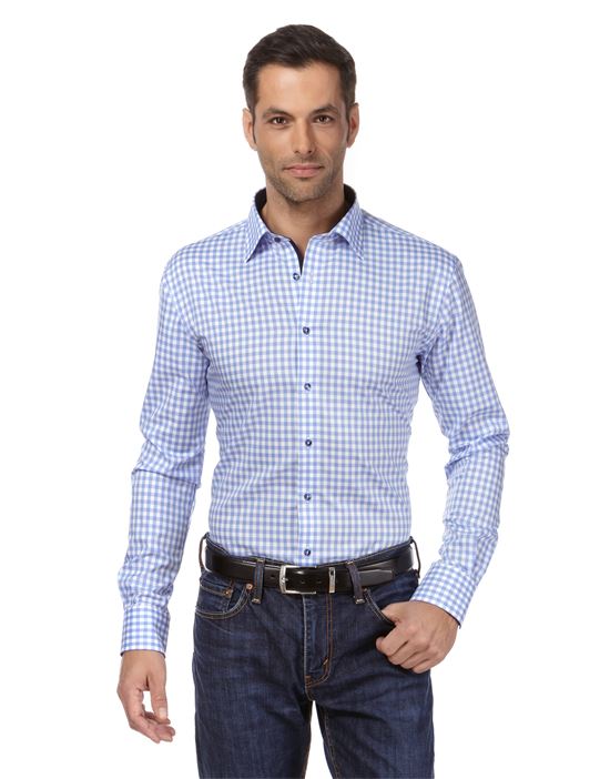 Shirt, slim-fit, checked with contrasting trim - non-iron