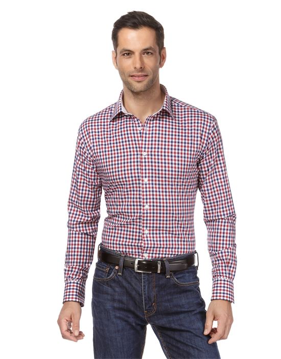 Shirt, slim-fit, checked with contrasting trim - non-iron