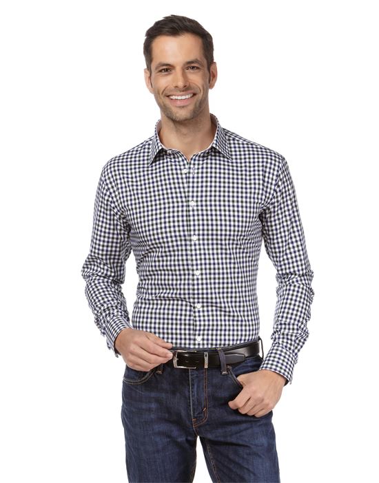 Shirt, slim-fit, checked with contrasting trim - non-iron