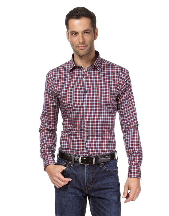 Shirt, slim-fit, checked with contrasting trim - non-iron