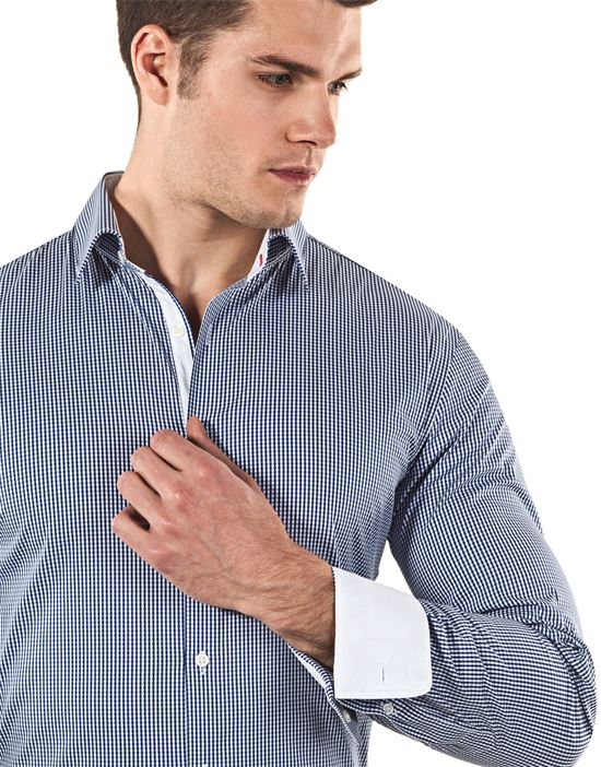 Shirt, body-fit (stretch, specially cut to emphasize the outline), checked - easy iron