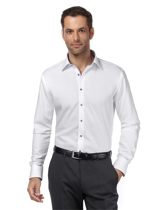 Shirt, regular-fit, uni, with contrasting trim - non-iron