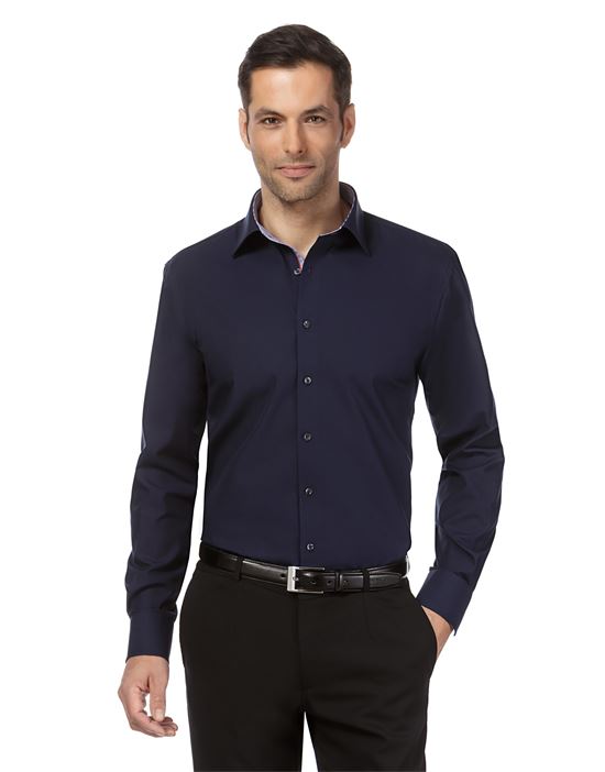 Shirt, regular-fit, uni, with contrasting trim - non-iron