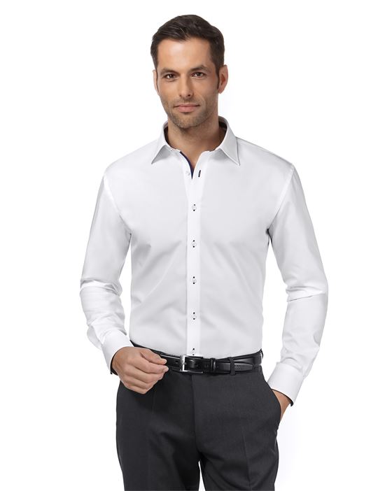 Shirt, regular-fit, uni, with contrasting trim - non-iron