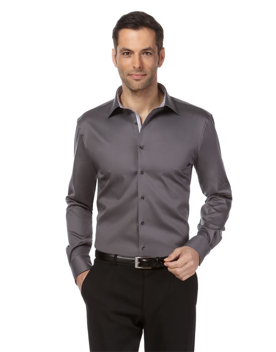 Shirt, regular-fit, uni, with contrasting trim - non-iron