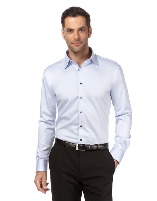 Shirt, regular-fit, uni, with contrasting trim - non-iron