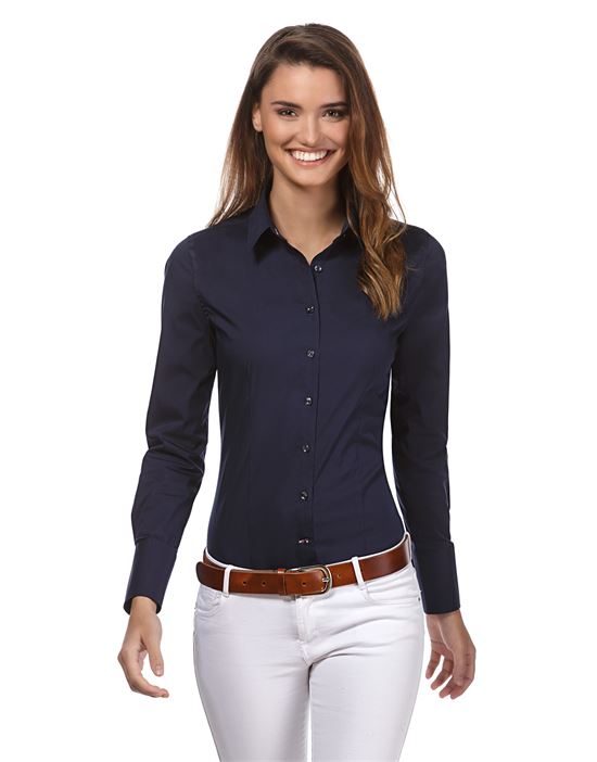 Blouse, slim-fit, uni - easy iron