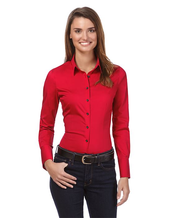 Blouse, slim-fit, uni - easy iron