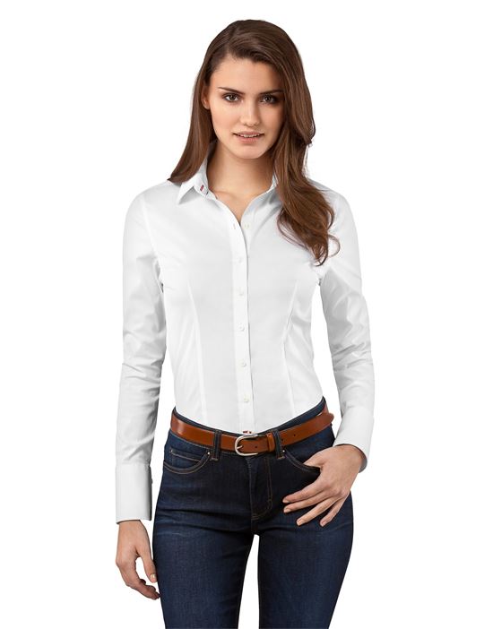 Blouse, slim-fit, uni - easy iron