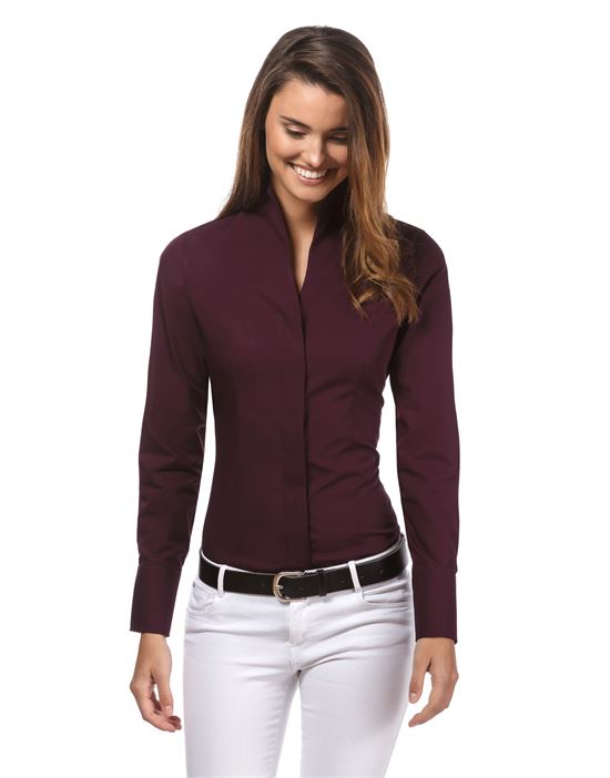 Blouse, modern-fit, cup-shaped collar, uni - easy iron