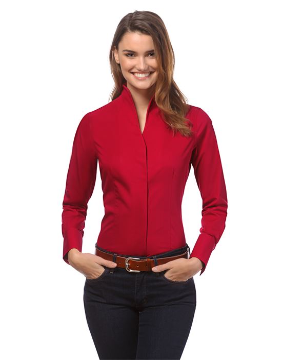 Blouse, modern-fit, cup-shaped collar, uni - easy iron