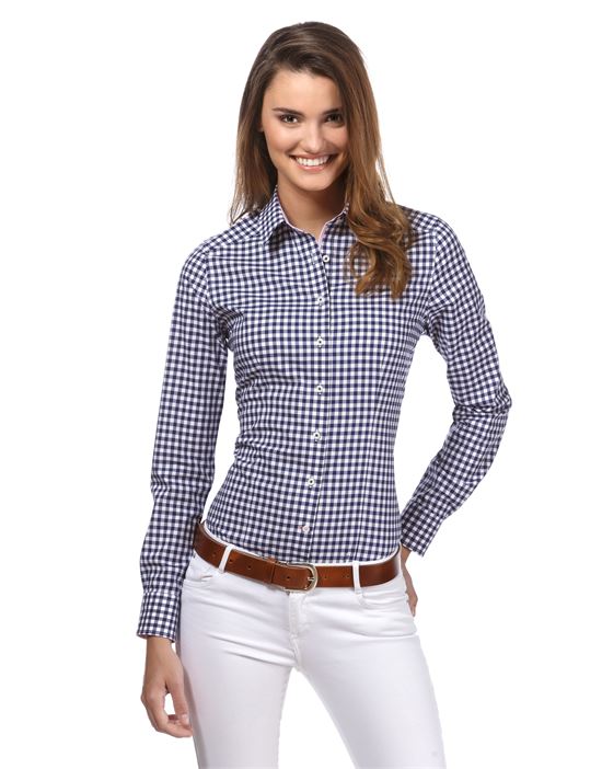 Blouse, modern-fit, checked - easy iron