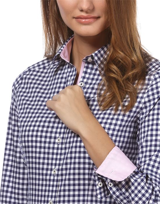 Blouse, modern-fit, checked - easy iron