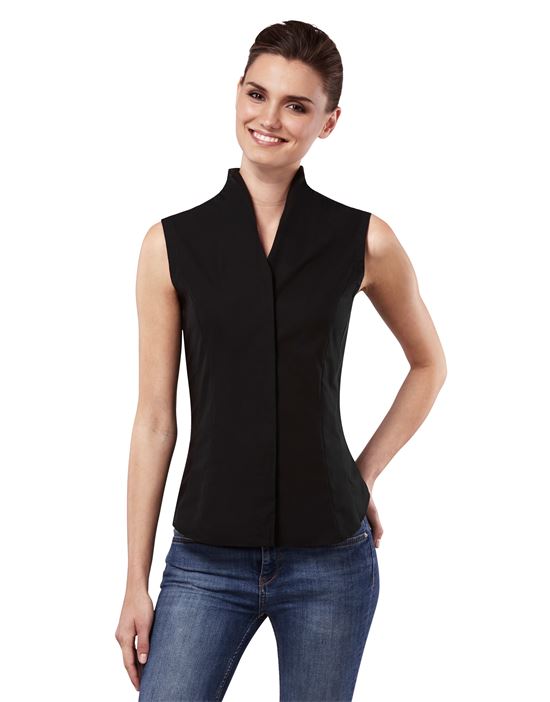 Blouse, sleeveless, modern-fit, cup-shaped collar , uni - easy iron