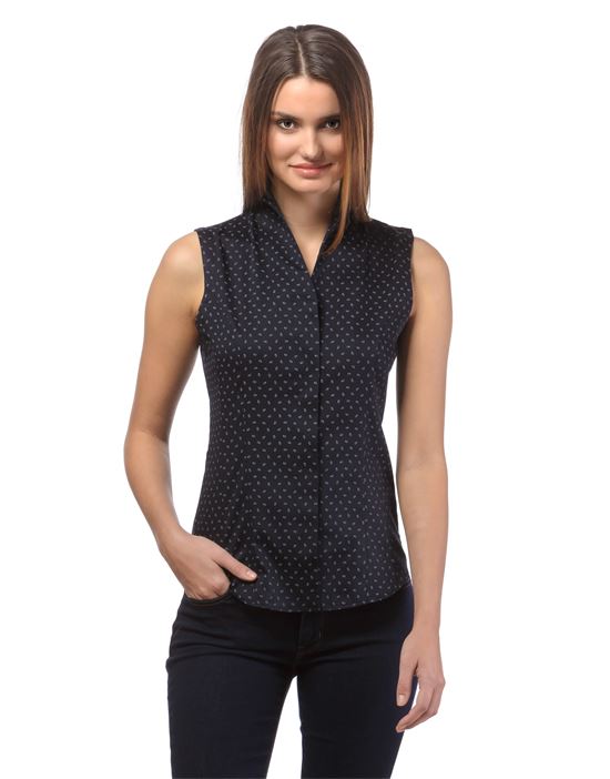 Blouse, sleeveless, modern-fit, cup-shaped collar , uni - easy iron