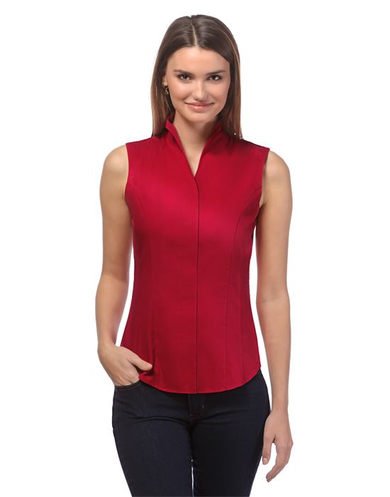 Bluse, ärmellos, modern-fit, Kelchkragen, uni - bügelleicht