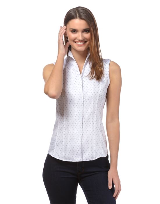 Blouse, sleeveless, modern-fit, cup-shaped collar , uni - easy iron