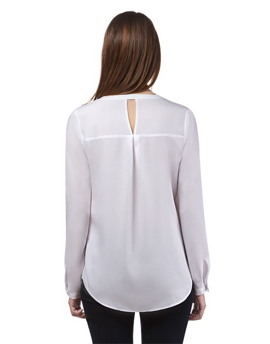 blouse, straight cut, round neck , hidden button placket