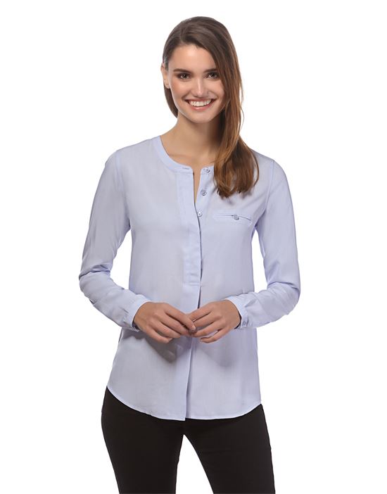 blouse, straight cut, round neck , hidden button placket