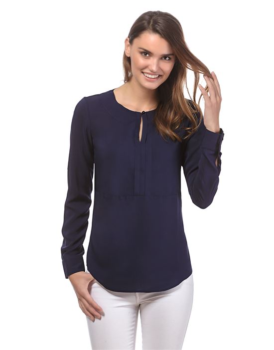 blouse, straight cut, round neck