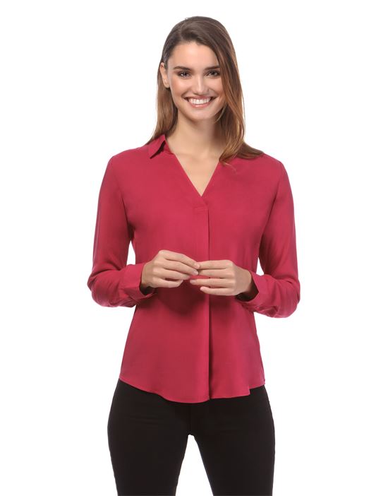 blouse, straight cut with shirt collar