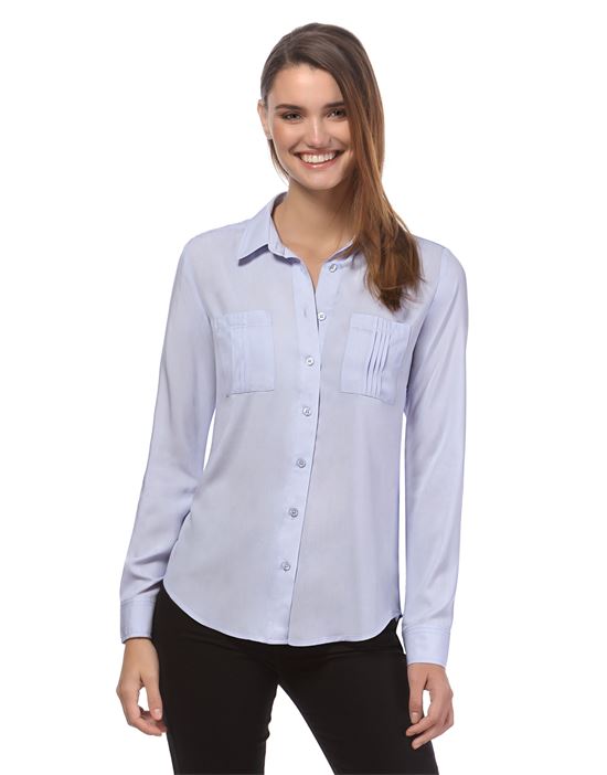 Blouse, straight cut with shirt collar , chest pockets