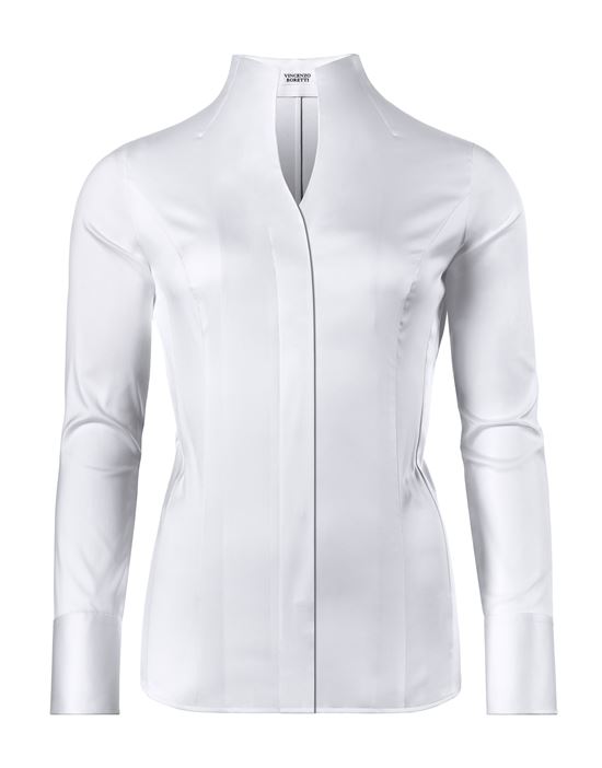 Blouse, slim-fit / fitted, stretch , cup-shaped collar - easy-iron