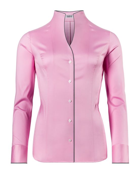 Blouse, slim-fit / fitted, stretch , cup-shaped collar - easy-iron