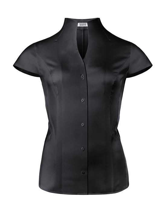 Blouse, slim-fit / fitted, stretch , cup-shaped collar, short sleeves - easy-iron